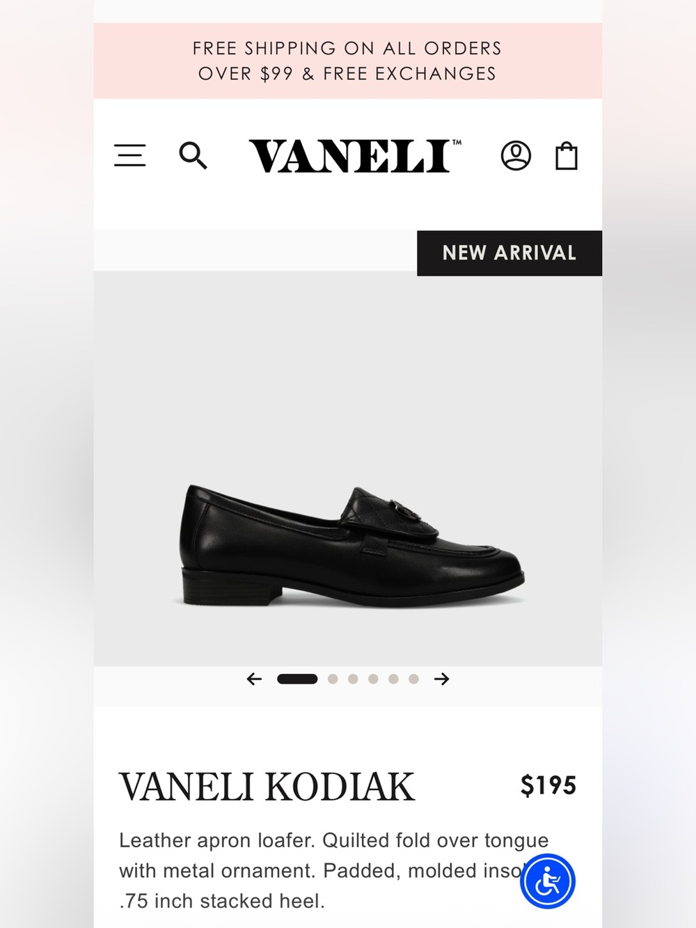 Vaneli Kodak Black Leather Loafer with Metal Ornament